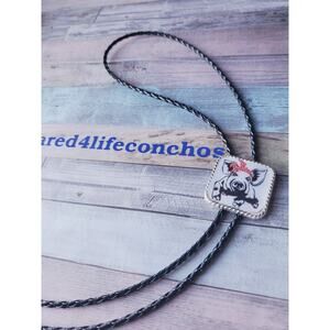 Unique Black Custom Pig Lover Concho Bolo Tie Necklace Western Necklace